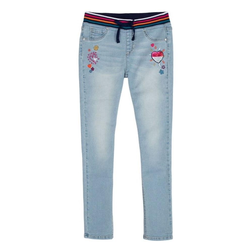 Wonder Nation Girls Embroidered Knit Waist Skinny Jeans